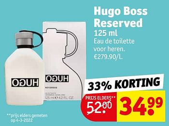 Promoties Hugo boss reserved edt - Hugo Boss - Geldig van 10/05/2022 tot 22/05/2022 bij Kruidvat