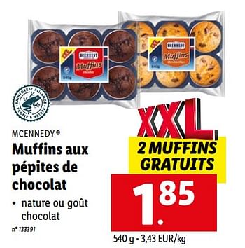 promotion En Lidl chocolat Muffins aux chez - de Mcennedy pépites