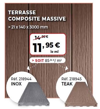 Promotions Terrasse composite massive inox - Produit Maison - Diffusion Menuiserie - Valide de 18/05/2022 à 30/05/2022 chez Diffusion Menuiserie