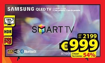 Promoties Samsung qled tv qe75q65a - Samsung - Geldig van 11/05/2022 tot 18/05/2022 bij ElectroStock