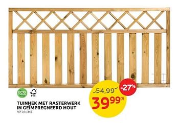Promoties Tuinhek met rasterwerk in geïmpregneerd hout - Huismerk - Brico - Geldig van 11/05/2022 tot 23/05/2022 bij Brico
