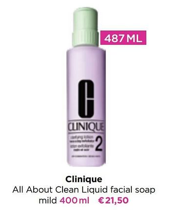 Promoties Clinique all about clean liquid facial soap mild - CLINIQUE - Geldig van 09/05/2022 tot 29/05/2022 bij ICI PARIS XL
