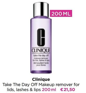 Promoties Clinique take the day off makeup remover for lids lashes + lips - CLINIQUE - Geldig van 09/05/2022 tot 29/05/2022 bij ICI PARIS XL