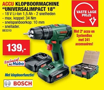 Promoties Bosch accu klopboormachine universalimpact 18 - Bosch - Geldig van 11/05/2022 tot 22/05/2022 bij Hubo