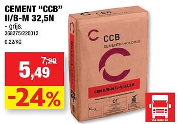Promoties Cement ccb ii-b-m 32,5n - Merk onbekend - Geldig van 11/05/2022 tot 22/05/2022 bij Hubo