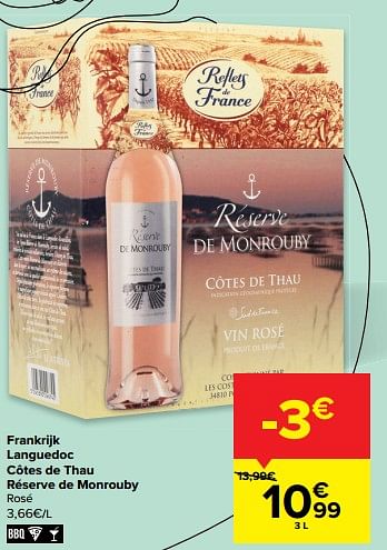 Promoties Frankrijk languedoc côtes de thau réserve de monrouby rosé - Rosé wijnen - Geldig van 11/05/2022 tot 23/05/2022 bij Carrefour