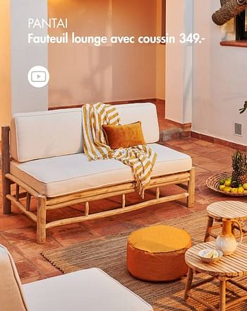 Promotions Pantai fauteuil lounge avec coussin - Produit maison - Casa - Valide de 09/05/2022 à 19/06/2022 chez Casa