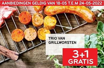 Promotions Trio van grillworsten 3+1 gratis - Produit maison - Alvo - Valide de 18/05/2022 à 24/05/2022 chez Alvo