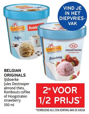 Promotions Belgian originals ijsboerke 2e voor 1-2 prijs - Ijsboerke - Valide de 18/05/2022 à 31/05/2022 chez Alvo