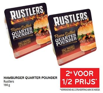 Promoties Hamburger quarter pounder rustlers 2e voor 1-2 prijs - Rustlers - Geldig van 18/05/2022 tot 31/05/2022 bij Alvo