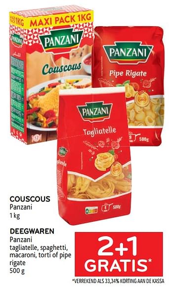 Promoties Couscous panzani + deegwaren panzani 2+1 gratis - Panzani - Geldig van 18/05/2022 tot 31/05/2022 bij Alvo