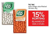 Tic tac munt, orange, cola of festival 15% korting bij aankoop van 2 stuks-TicTac