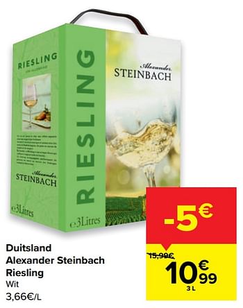 Promotions Duitsland alexander steinbach riesling wit - Vins blancs - Valide de 11/05/2022 à 23/05/2022 chez Carrefour