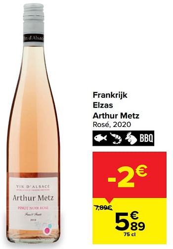 Promoties Frankrijk elzas arthur metz rosé, 2020 - Rosé wijnen - Geldig van 11/05/2022 tot 23/05/2022 bij Carrefour