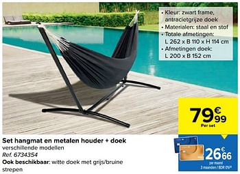 Promoties Set hangmat en metalen houder + doek - Huismerk - Carrefour  - Geldig van 11/05/2022 tot 23/05/2022 bij Carrefour