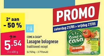 Promotions Lasagne bolognese - Come a Casa - Valide de 21/05/2022 à 27/05/2022 chez Aldi