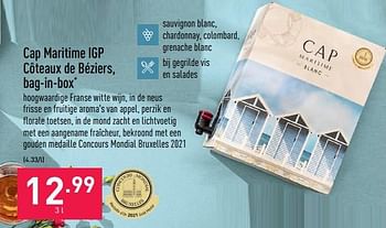 Promoties Cap maritime igp côteaux de béziers, bag-in-box - Witte wijnen - Geldig van 16/05/2022 tot 27/05/2022 bij Aldi