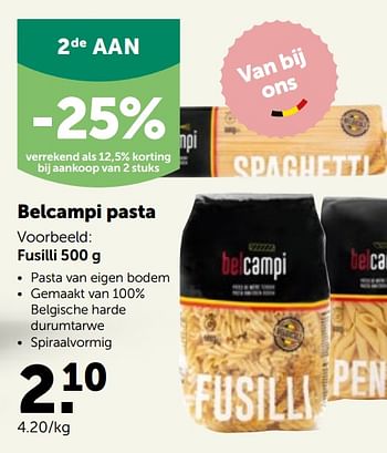 Promotions Belcampi pasta fusilli - Belcampi - Valide de 16/05/2022 à 28/05/2022 chez Aveve