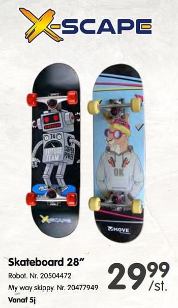 Promoties Skateboard 28`` robot - X-scape - Geldig van 11/05/2022 tot 24/05/2022 bij Fun