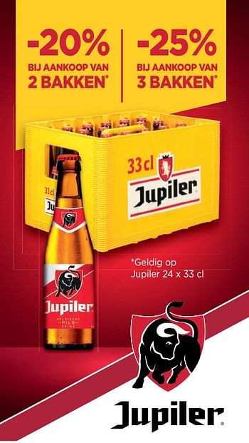 Promotions Jupiler -20% bij aankoop van 2 bakken - Jupiler - Valide de 18/05/2022 à 31/05/2022 chez Alvo