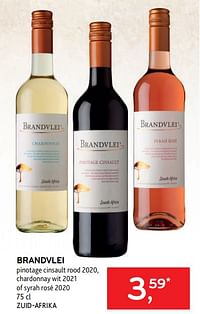 Brandvlei pinotage cinsault rood 2020, chardonnay wit 2021 of syrah rosé 2020-Rode wijnen
