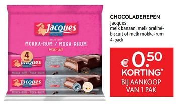 Promoties Chocoladerepen jacques € 0. 50 korting bij aankoop van 1 pak - Jacques - Geldig van 18/05/2022 tot 31/05/2022 bij Alvo