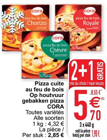 Promoties Pizza cuite au feu de bois op houtvuur gebakken pizza cora - Huismerk - Cora - Geldig van 17/05/2022 tot 23/05/2022 bij Cora