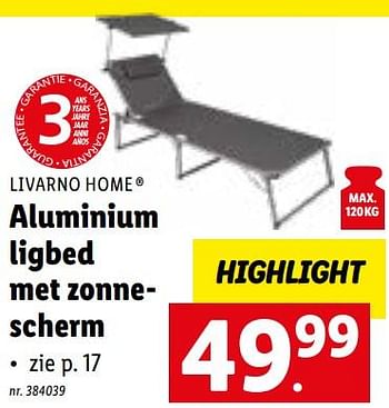 Promoties Aluminium ligbed met zonnescherm - Livarno - Geldig van 23/05/2022 tot 28/05/2022 bij Lidl