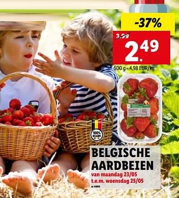 Promoties Belgische aardbeien - Huismerk - Lidl - Geldig van 23/05/2022 tot 28/05/2022 bij Lidl
