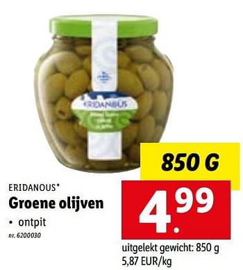 Promoties Groene olijven - Eridanous - Geldig van 23/05/2022 tot 28/05/2022 bij Lidl