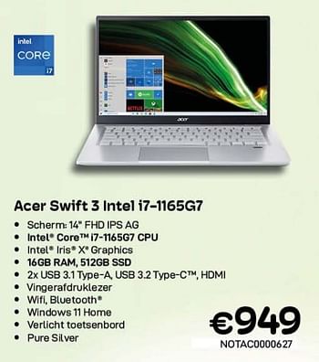 Promoties Acer swift 3 intel i7-1165g7 - Acer - Geldig van 09/05/2022 tot 31/05/2022 bij Compudeals