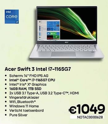 Promotions Acer swift 3 intel i7-1165g7 - Acer - Valide de 09/05/2022 à 31/05/2022 chez Compudeals