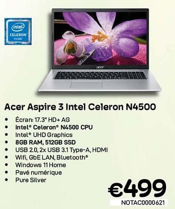 Promotions Acer aspire 3 intel celeron n4500 - Acer - Valide de 09/05/2022 à 31/05/2022 chez Compudeals