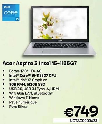 Promotions Acer aspire 3 intel i5-1135g7 - Acer - Valide de 09/05/2022 à 31/05/2022 chez Compudeals