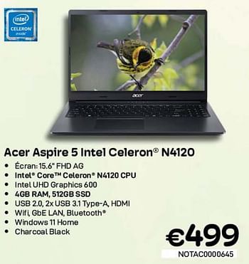 Promotions Acer aspire 5 intel celeron n4120 - Acer - Valide de 09/05/2022 à 31/05/2022 chez Compudeals