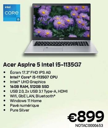 Promotions Acer aspire 5 intel i5-1135g7 - Acer - Valide de 09/05/2022 à 31/05/2022 chez Compudeals