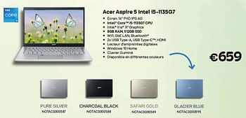 Promotions Acer aspire 5 intel i5-1135g7 pure silver - Acer - Valide de 09/05/2022 à 31/05/2022 chez Compudeals