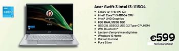 Promotions Acer swift 3 intel i3-1115g4 - Acer - Valide de 09/05/2022 à 31/05/2022 chez Compudeals
