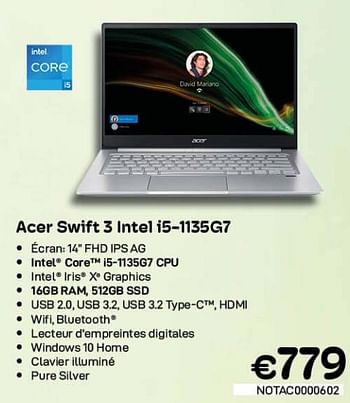Promotions Acer swift 3 intel i5-1135g7 - Acer - Valide de 09/05/2022 à 31/05/2022 chez Compudeals