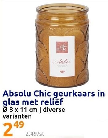Promoties Absolu chic geurkaars in glas met reliëf - Absolu - Geldig van 11/05/2022 tot 17/05/2022 bij Action