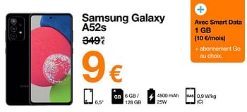 Promotions Samsung galaxy a52s - Samsung - Valide de 09/05/2022 à 22/05/2022 chez Orange