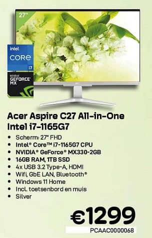 Promoties Acer aspire c27 all-in-one intel i7-1165g7 - Acer - Geldig van 09/05/2022 tot 31/05/2022 bij Compudeals