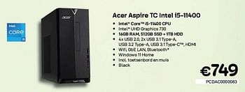 Promoties Acer aspire tc intel i5-11400 - Acer - Geldig van 09/05/2022 tot 31/05/2022 bij Compudeals