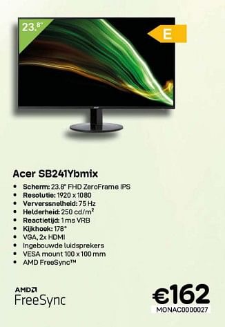 Promoties Acer sb241ybmix - Acer - Geldig van 09/05/2022 tot 31/05/2022 bij Compudeals