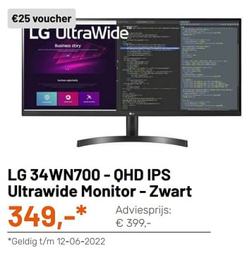 Promoties Lg 34wn700 - qhd ips ultrawide monitor - zwart - LG - Geldig van 11/05/2022 tot 12/06/2022 bij Kamera Express