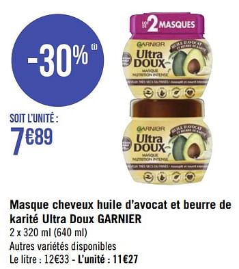 Promotions Masque cheveux huile d’avocat et beurre de karité ultra doux garnier - Garnier - Valide de 16/05/2022 à 29/05/2022 chez Géant Casino