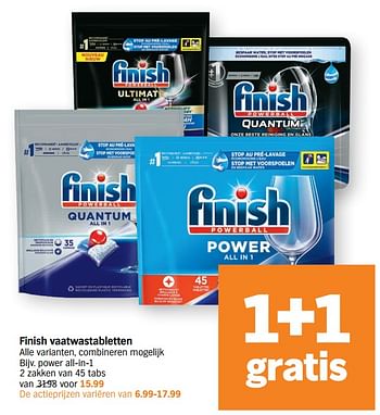 Promoties Finish vaatwastabletten power all-in-1 - Finish - Geldig van 16/05/2022 tot 22/05/2022 bij Albert Heijn