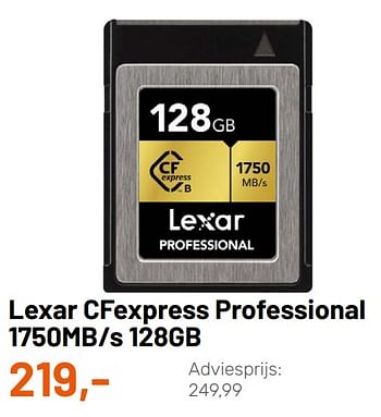 Promoties Lexar cfexpress professional 1750mb-s 128gb - Lexar - Geldig van 11/05/2022 tot 12/06/2022 bij Kamera Express