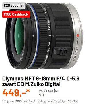 Olympus mft 9-18mm f-4.0-5.6 zwart ed m.zuiko digital