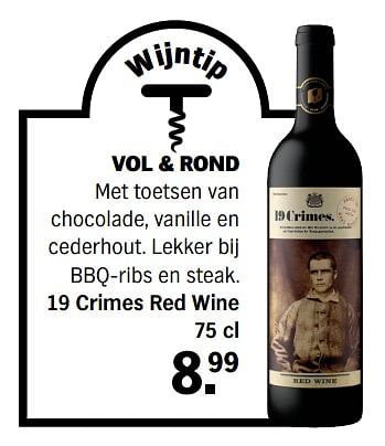 Promoties 19 crimes red wine - Rode wijnen - Geldig van 15/05/2022 tot 22/05/2022 bij Albert Heijn